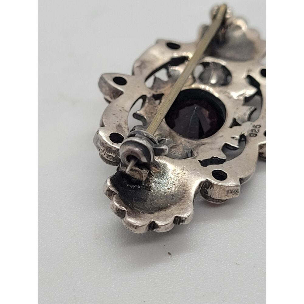 Vintage Sterling Silver Marcasite Pearl Brooch Coquette Art Deco Pin - Picture 13 of 15